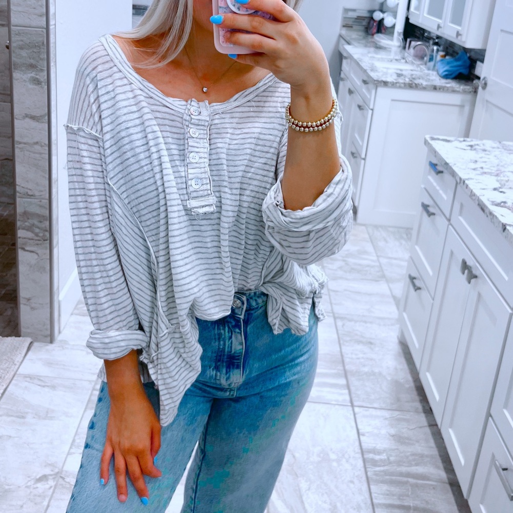 free people striped henley long sleeve top